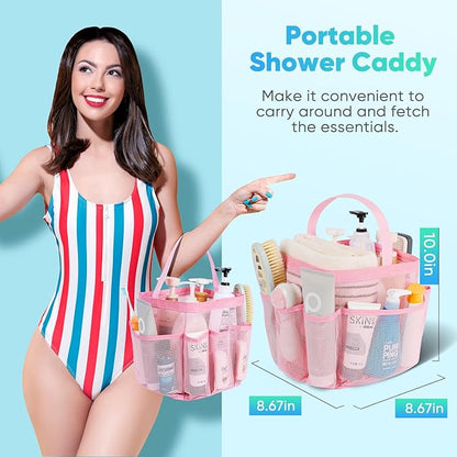 EUDELE 2 Pack Mesh Shower Caddy Portable for College Dorm Room Essentials, Shower Caddy Dorm with 8-Pocket Large Capacity,Shower Bag for Beach,Swimming,Gym All Black+All Pink