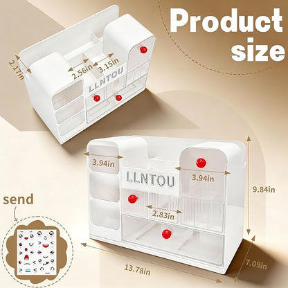 Makeup Organizer for Vanity with Brush Holder, Large Cosmetic & Skincare Organizer Countertop with Muti-Drawers, Cosmetic Display Case for Lipsticks, Nail Polishes, Perfumes, Eyeshadow (white)