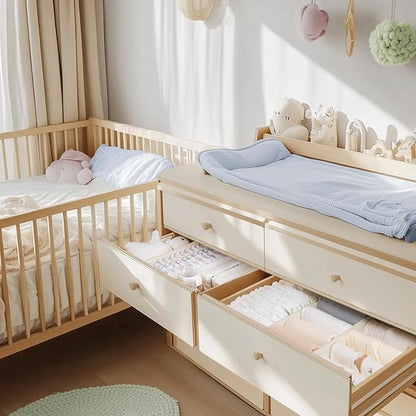 Criusia Drawer Organizer Clothes, 10 Pack Dresser Organizer for Baby Clothes, Underwear, Sock- Foldable Closet Organization and Storage Dividers Bins for Nursery, Bedroom (Beige)