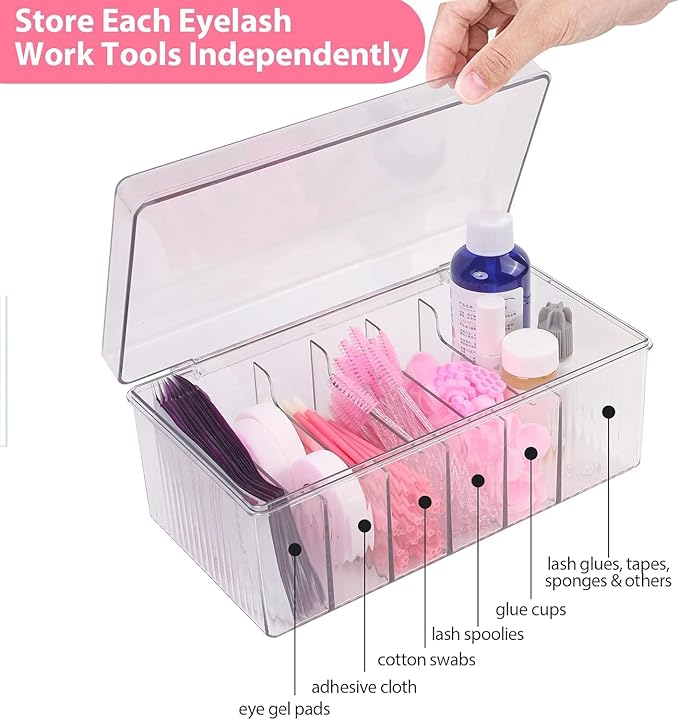 2Pcs Lash Cart Organizer For Lash Techs,Acrylic Lashes Extension Organizers and Storage for Do Your Own Lash and Brows at Home,Clear Container for False Eyelash Supplies, Separated Lash Organizer Box