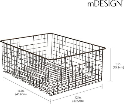 mDesign Metal Wire Food Storage Basket Organizer with Handles for Organizing Kitchen Cabinets, Pantry Shelf, Bathroom, Laundry Room, Closets, Garage - Concerto Collection - 2 Pack - Bronze