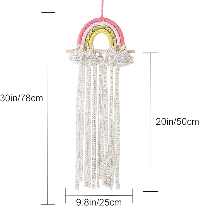YOcity Bow Holder for Girls Rainbow Hair Bows Organizer for Girls with Lace Ribbon Perfect for Baby Girl Nursery Room Decor (Colorful)
