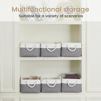 Storage Baskets for Shelves 13.8x9.8x6.7 Inch, Foldable Fabric Storage Bins with Handles, Small Storage Baskets for Organizing Closet, Office, Home Organization (3-Pack, White&Gray)