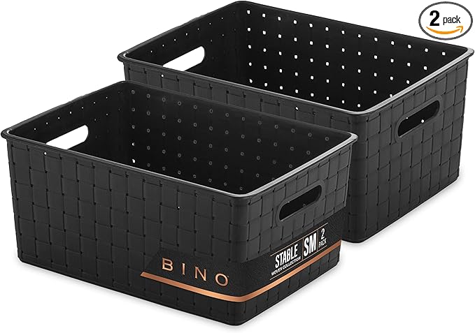 BINO Plastic Storage Baskets Small Black - Portable Rectangular Cabinet Organizer
