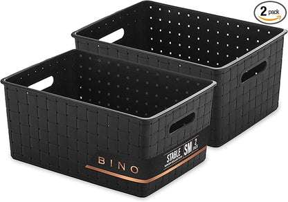 BINO Plastic Storage Baskets Small Black - Portable Rectangular Cabinet Organizer
