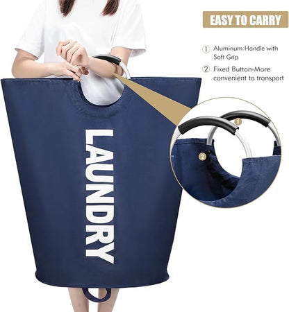 Maxsilan 125L X-Large Laundry Basket, Freestanding Tall Clothes Hamper, Collapsible Laundry Bag, Dark Blue