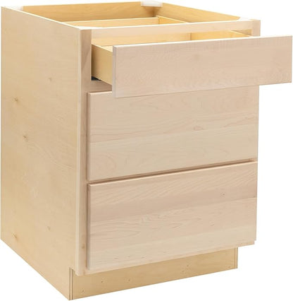 Quicklock RTA (Ready-to-Assemble) | Base Kitchen Cabinets - Shaker Style | Made in America (Raw Maple, 30" W x 34.5" H x 24" D 3 Drawer Pots and Pans)
