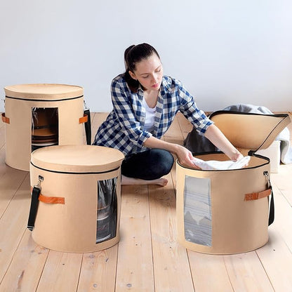 Suzile 4 Pcs Hat Boxes Oversized Round Cowboy Hat Storage Box for Women Men 19" x 17" Cowboy Large Felt Organizer Bag Baseball Cap Container with Dustproof Lid for Clothes Case Travel Gift(Camel)