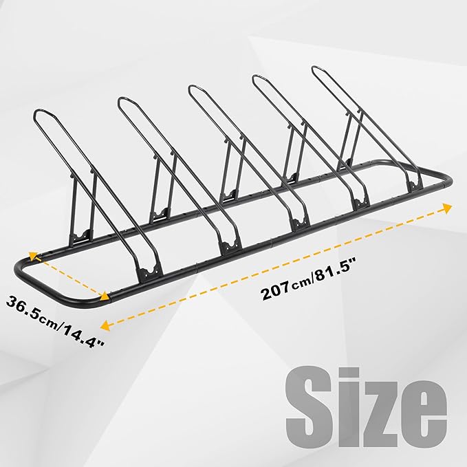 CyclingDeal Bicycle Floor Parking Rack Stand - for Mountain MTB Road Bike - Indoor Home Garage Storage - Adjustable 5 Bikes