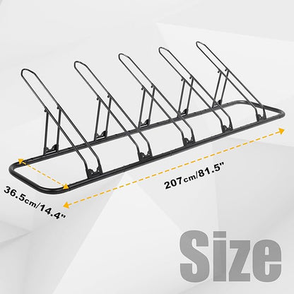 CyclingDeal Bicycle Floor Parking Rack Stand - for Mountain MTB Road Bike - Indoor Home Garage Storage - Adjustable 5 Bikes