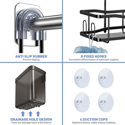 Aitatty Hanging Shower Caddy Bathroom Organizer: Rustproof Shower Shelf Racks Over Shower Head - No Drilling Inside Bath Shower Rack Shelves Over Showerhead for Shampoo with Soap Holder Black