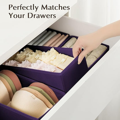 DIMJ Drawer Organizers Clothes, Set of 4 Dresser Organizer Bins, Fabric Closet Organizers and Storage, Shallow Drawer Dividers for Nursery, Clothing, Baby Clothes, Socks, Underwears, Tie (Purple)