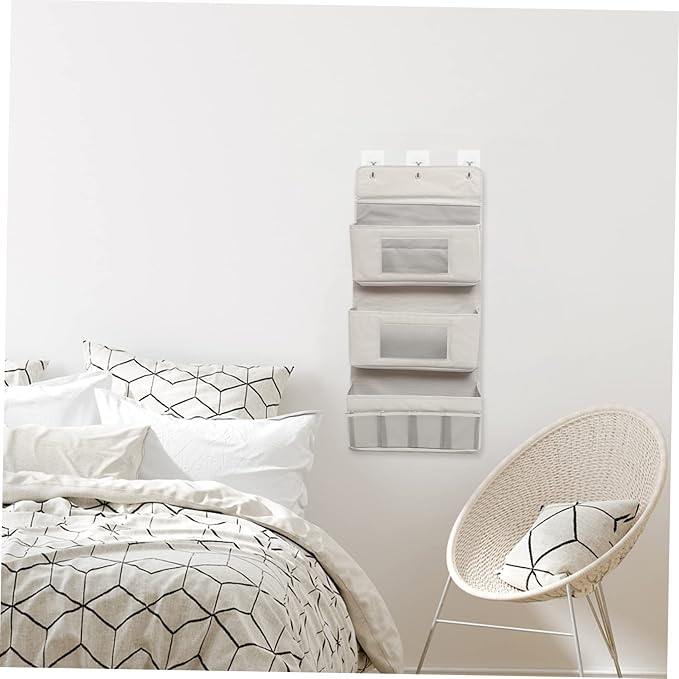 CHILDWEET Door Storage Organizer 3-Tier Hanging Storage Pouch 40x90cm Grey Fabric No Drill Foldable for Boys and Girls Room Dormitory or Home Use