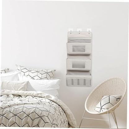 CHILDWEET Door Storage Organizer 3-Tier Hanging Storage Pouch 40x90cm Grey Fabric No Drill Foldable for Boys and Girls Room Dormitory or Home Use