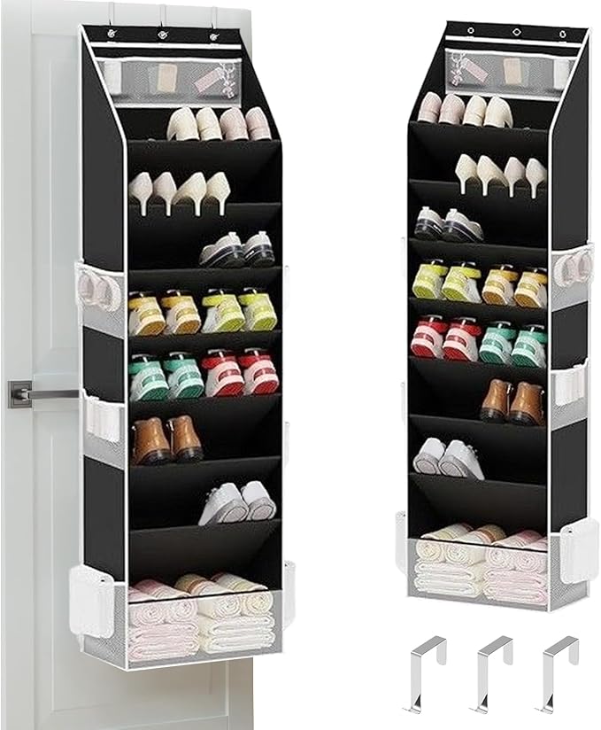Hanging Storage Bag – Over The Door Shoe Organizer, Large Pocket | Foldable Multi Compartment Closet Holder, Space Saving Container for 16 24 Pairs Shoes Bags Accessories Entryway