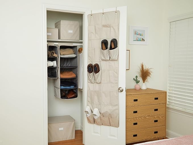Covermates Keepsakes Hanging Closet Organizer – Heavy Duty Vertical Wardrobe Storage Shelves for Sweaters, Handbags, and Shoes – Acid-Free Interior Lining, Beige Heather