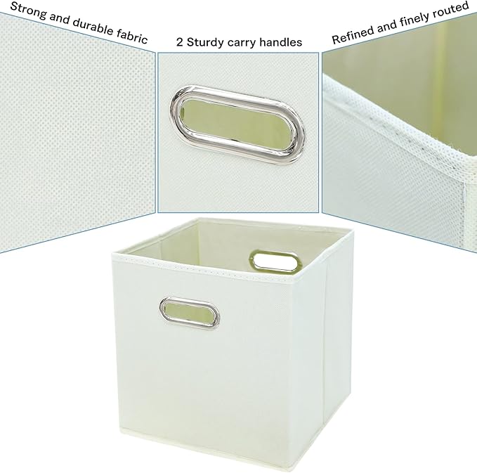 Black Fabric Cubby Storage Bins,13x13x13 Inches,Cube Organizer Bin Foldable Storage Boxes with Dual Handles Fabric Organizer Box and collapsible Storages basket,Set of 6,Creamy-White