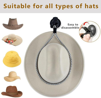 Cowboy Hat Holder for Trucks & Cars – 2-Pack Suction Cup Hat Rack, Universal Hat Mount for Windshield/Dash, Durable Lariat Rope Design (No Tools Needed)