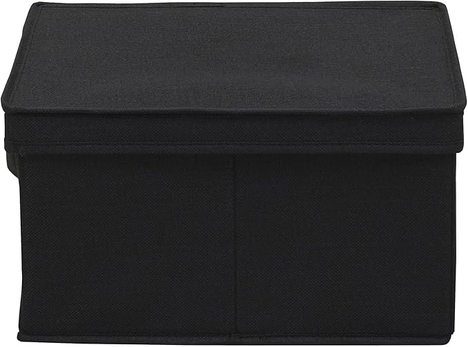 Household Essentials Large Fabric Storage Box With Lid Box, Black, Set of 2