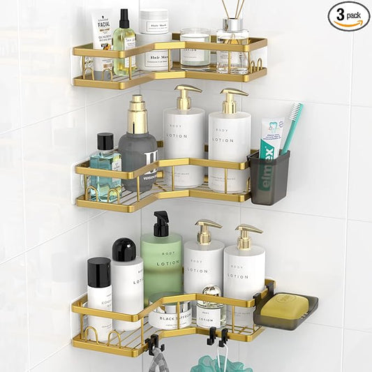 Corner Shower Caddy Bathroom Organizer: Adhesive Shower Rack Bathtub Shelves - 3Pack No Drilling Shower Shelf - Stainless Steel Organizer