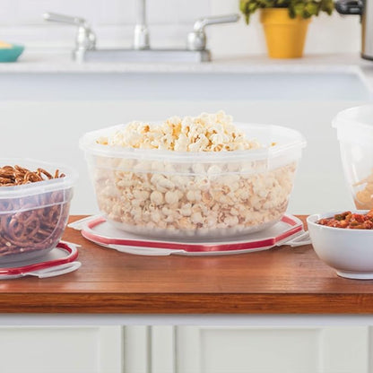 Sterilite Ultra-Seal 4.7 Qt Bowl, Large Airtight Food Storage Container, Latching Lid, Microwave and Dishwasher Safe, Clear With Red Gasket, 16-Pack