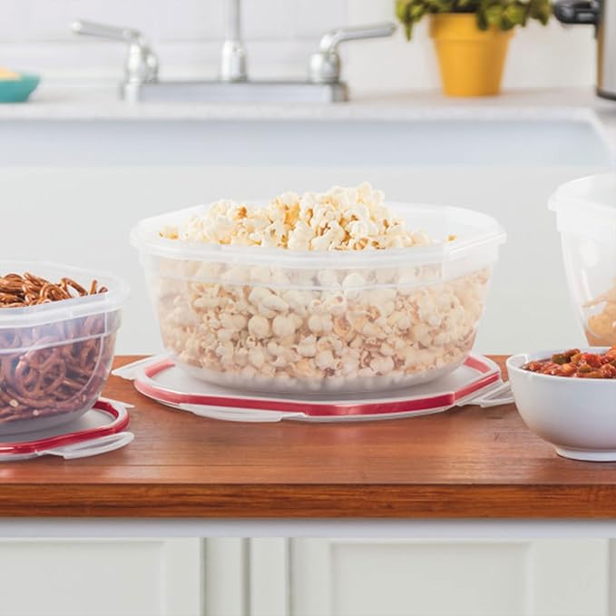 Sterilite Ultra-Seal 4.7 Qt Bowl, Large Airtight Food Storage Container, Latching Lid, Microwave and Dishwasher Safe, Clear with Red Gasket, 12-Pack