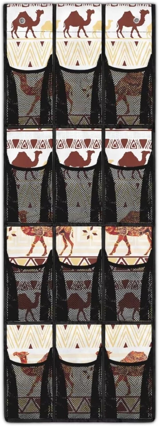 Camel 12 Pockets Over the Door Shoe Organizer,Hanging Shoe Organizer for Door with 12 Mesh Pockets, Large Capacity Shoe Hanging Storage Bag,Headphone Storage Classroom