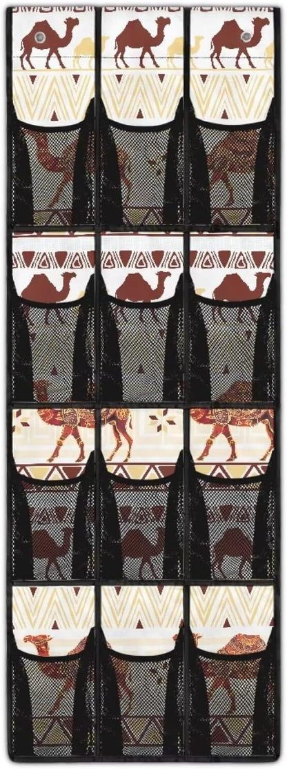 Camel 12 Pockets Over the Door Shoe Organizer,Hanging Shoe Organizer for Door with 12 Mesh Pockets, Large Capacity Shoe Hanging Storage Bag,Headphone Storage Classroom