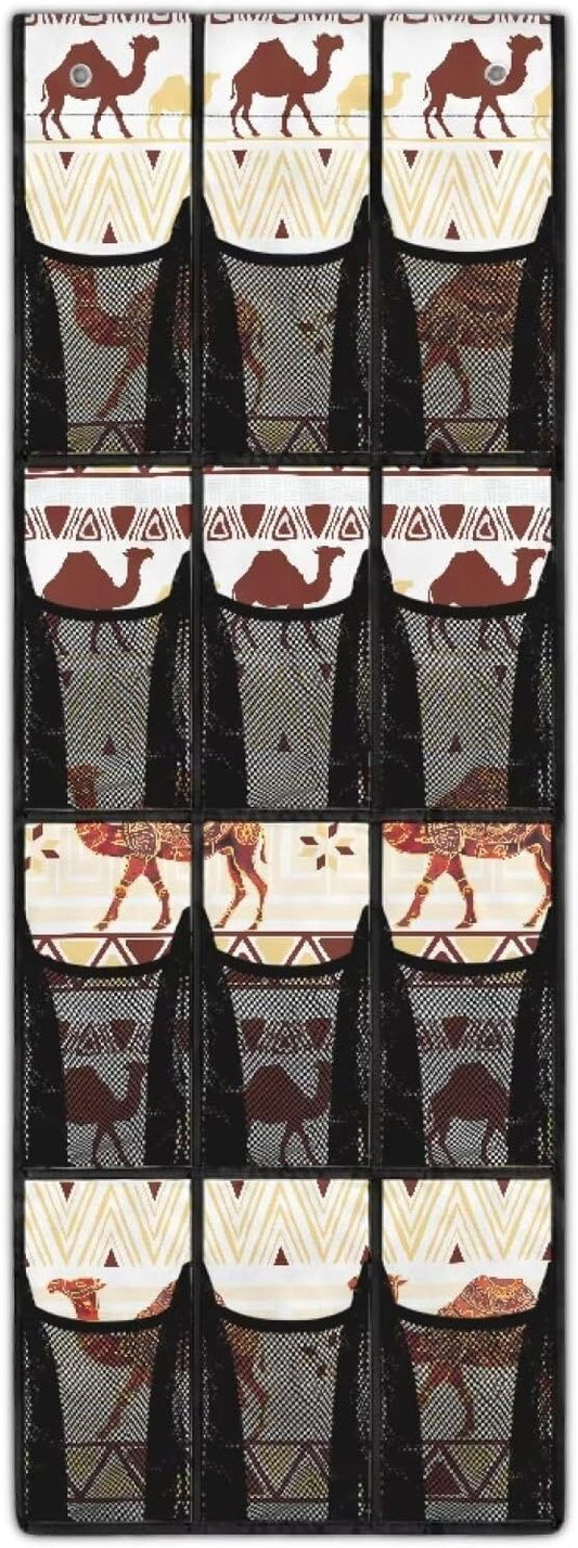 Camel 12 Pockets Over the Door Shoe Organizer,Hanging Shoe Organizer for Door with 12 Mesh Pockets, Large Capacity Shoe Hanging Storage Bag,Headphone Storage Classroom