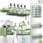 NESOMI Shower Caddy Adhesive Shower Organizer 7-Pack, Rustproof Stainless Steel Bathroom Shelves, Large Capacity No-Drill Rack Storage Accessories with Soap Dish Toothbrush Holder Hooks