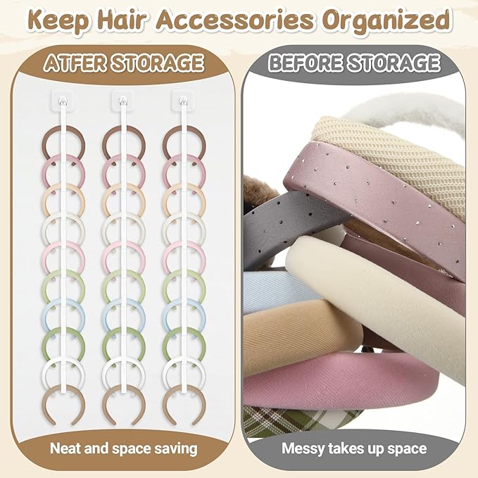 Norme 3 Pcs 3.3FT Extended Headband Holder Organizer Wall Hanging Hairband Storage for Women Hair Hoop Display Headband Hair Accessories Organizer for Bedroom, Dorm & Closet(White)