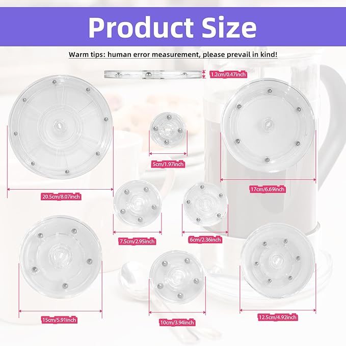 8-Piece Set (2" to 8") Small Lazy Susan Turntable-360° Rotating, Durable & Space-Saving | Multi-Size for Spices, Makeup, Crafts, Office | Non-Slip Base for Smooth Spinning