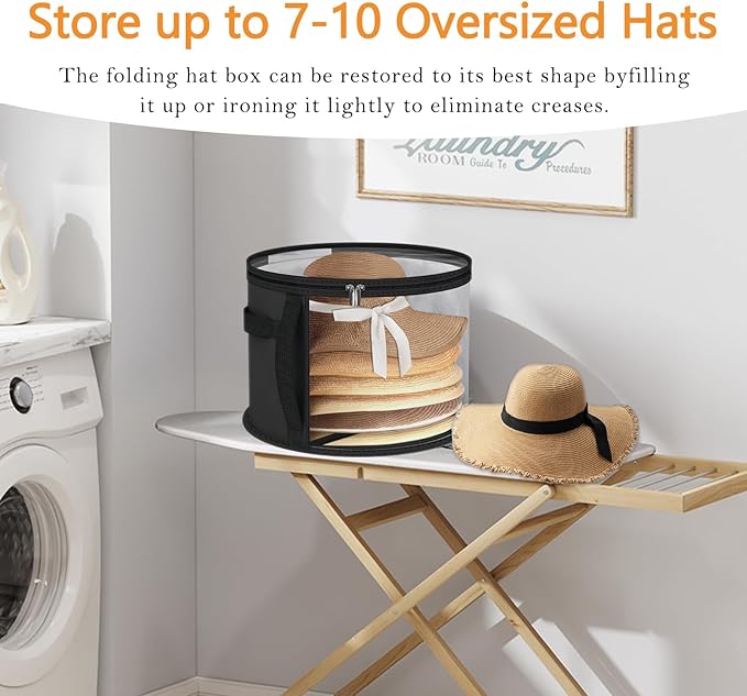 Clear Organizers Hat Box, Cowboy Baseball Cap Storages Box, Hat Organizer Storage Display Case, Wide Brim Hats Boxes for Women Storage, Room Organization (Black)