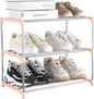 Small Shoe Rack, Narrow Stackable Shoe Shelf Organizer for Entryway, Doorway and Bedroom Closet (3-Tier, Pink)