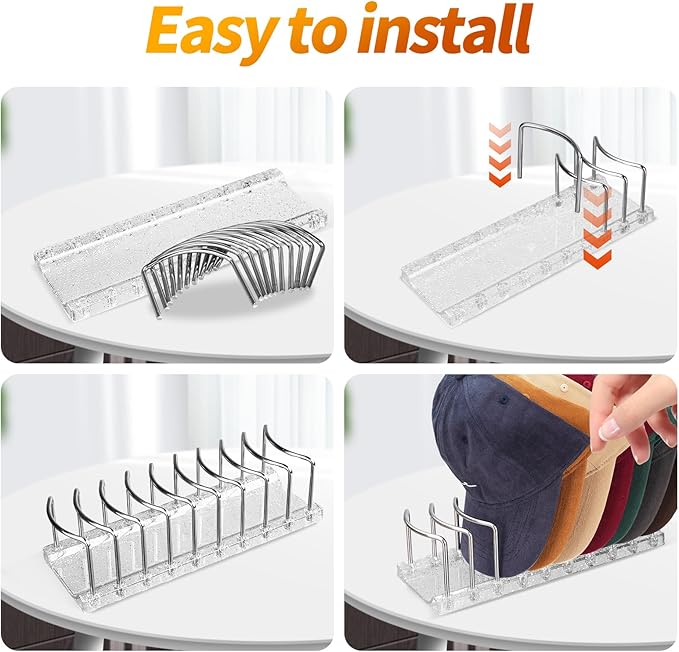 Baseball Cap Organizer Rack, 2-Pack (Holds 18 Caps) — No Installation Required, Anti-Tip, Stainless Steel, Freestanding Hat Organizer for Countertop, Dresser Top, Closet Shelf & Bedroom