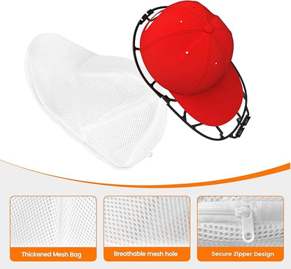 XQXA Hat Washer Cage with Mesh Bag - Baseball Cap Cleaner for Dishwasher & Washing Machine | Adult/Kids Hat Protector | 2-Pack (Black)