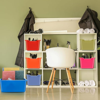 Dandat 16 Pcs Plastic Book Bins for Classroom Library Cubby Bins Scoop Front Stackable Toy Storage Tubs Containers for School Office Home Nursery Playroom Organization (Vintage Color)
