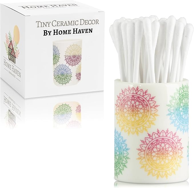 Qtip Holder - Boho Mandelas Design - Q Tip Holder for Bathroom, Floss Pick Holder, Cotton Swab Holder, Bathroom Sink Decor, Flosser Holder, Bathroom Vanity Decor, Cute Bathroom Decor