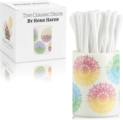 Qtip Holder - Boho Mandelas Design - Q Tip Holder for Bathroom, Floss Pick Holder, Cotton Swab Holder, Bathroom Sink Decor, Flosser Holder, Bathroom Vanity Decor, Cute Bathroom Decor