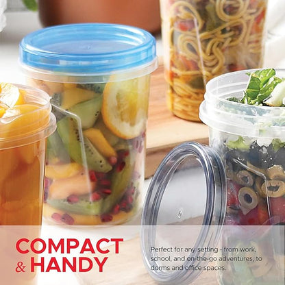 Tafura 10 Pack Leakproof Freezer Containers for Food with Twist Top Lids - 32 Oz -Black/Blue Lids