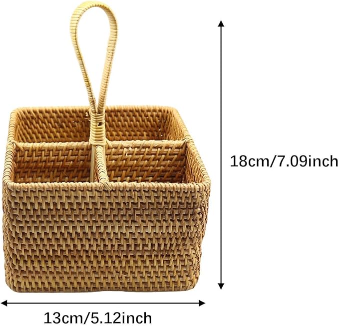Utensil Holder Cutlery Holder Container for Spoon Fork Flatware Organizer Woven for Restaurant Dining Room Countertop Cooking, Small Square