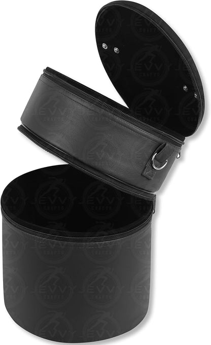 Black Dual Compartment Hat Case for Fez, Crown & Caps – Masonic Style Storage Case with Shoulder Strap & Velvet Interior