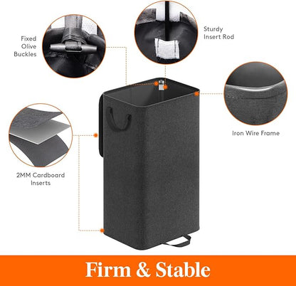 Lifewit Single Laundry Hamper with Lid and Removable Laundry Bags, Large Collapsible 1 Dividers Dirty Clothes Basket with Handles for Bedroom Laundry Room Closet Bathroom College, 100L Black