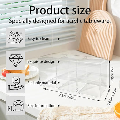 Daxolanz 3 Section Acrylic Cutlery Organizer for Countertop, Modern Flatware Storage Caddy for Spoons Forks Knives, Space Saving Utensil Holder for Kitchen, Cabinet or Dining Room (Medium)