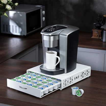 Coffee Pod Holder for Keurig Pods iron Top Drawer,K Cup Holder Capsule Display Storage compatibility 42 k-cup Pods (white)