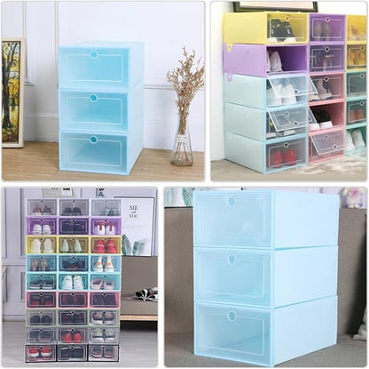 Gatuida Plastic Shoe Box Organizer 6-Piece Stackable Drawer-Type Storage Container for Shoes Dustproof and Easy Access for Closet Organization