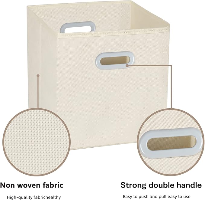 Fabric Cloth Storage Bins,Fabric Cube Organizer with Dual Handles Foldable Cube Storage Baskets for Home Bedroom Storage,Set of 6, Creamy-White