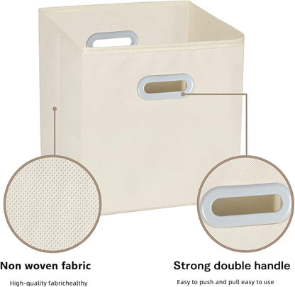 Fabric Cloth Storage Bins,Fabric Cube Organizer with Dual Handles Foldable Cube Storage Baskets for Home Bedroom Storage,Set of 6, Creamy-White
