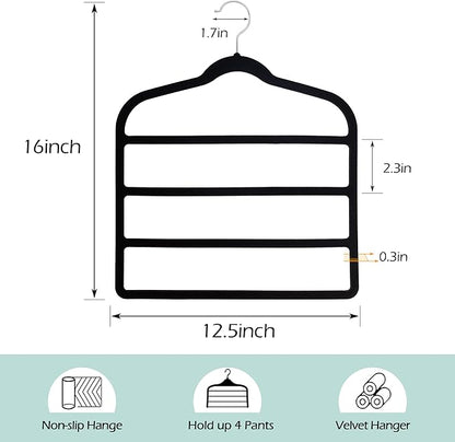 Velvet Pants Clothes Hanger Space Saving Non Slip Pants Shorts Hanger, Myfolrena Jeans Slack Trousers Hangers Multiple Velvet Hanger Closet Storage and Organization for Jeans,Scarf,Tie(Black, 5)