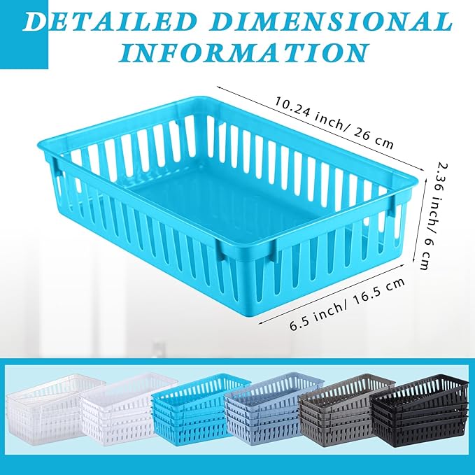 Wenqik 24 Pcs Plastic Storage Baskets for Classroom Organizing Small Pantry Storage Bins Rectangular Tray for Back to School Household Toys Classroom Bedrooms, Kitchens Countertops(Multicolor)